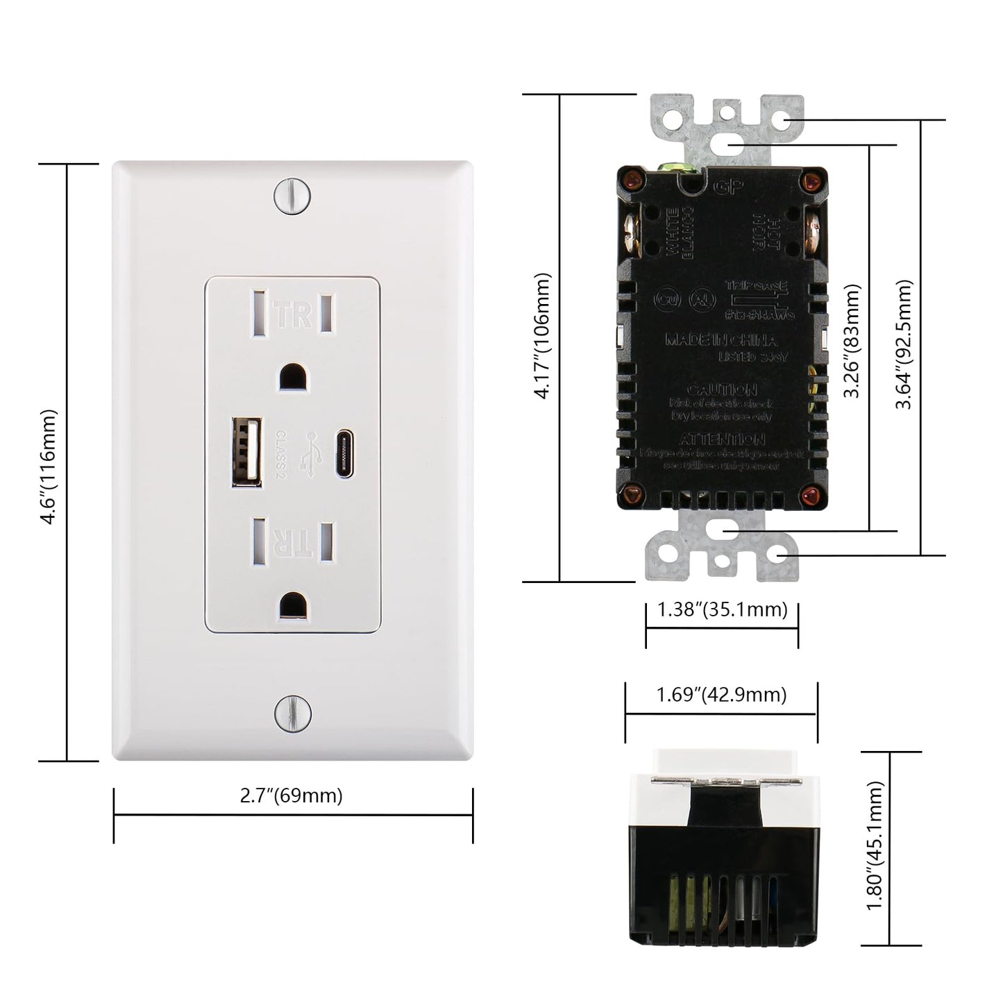 USB Outlet Receptacles,4.2A Charger Outlet with Dual USB Ports,Electrical USB Socket, ETL Listed,Wall Plate Included,White Pack of 2