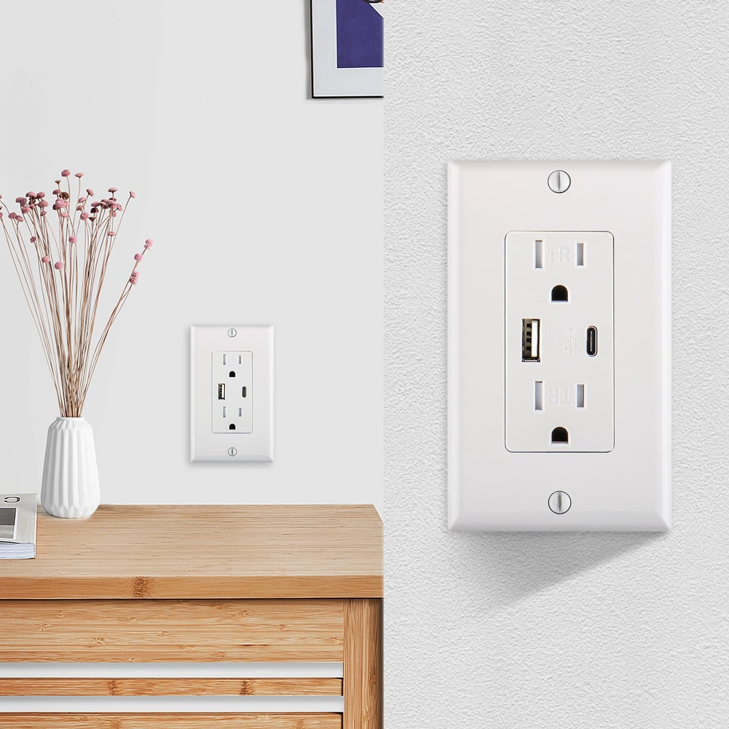 USB Outlet Receptacles,4.2A Charger Outlet with Dual USB Ports,Electrical USB Socket, ETL Listed,Wall Plate Included,White Pack of 2