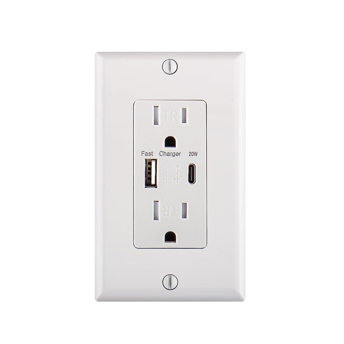 USB PD Charger Outlet, QC3.0 PD20W Type C&Type A,15Amp Tamper Resistant Receptacle Plug,Charging Power Outlet with USB Ports,White