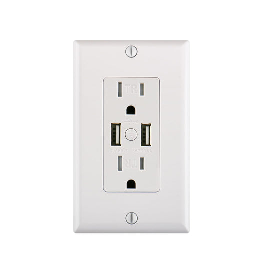 WiFi Smart USB Outlet 15TR receptacle,2.4GHz Only,Tuya APP,3.6Amp Charger Outlet with Dual USB Ports,Tamper Resistant,No Hub Required,ETL Certified,White