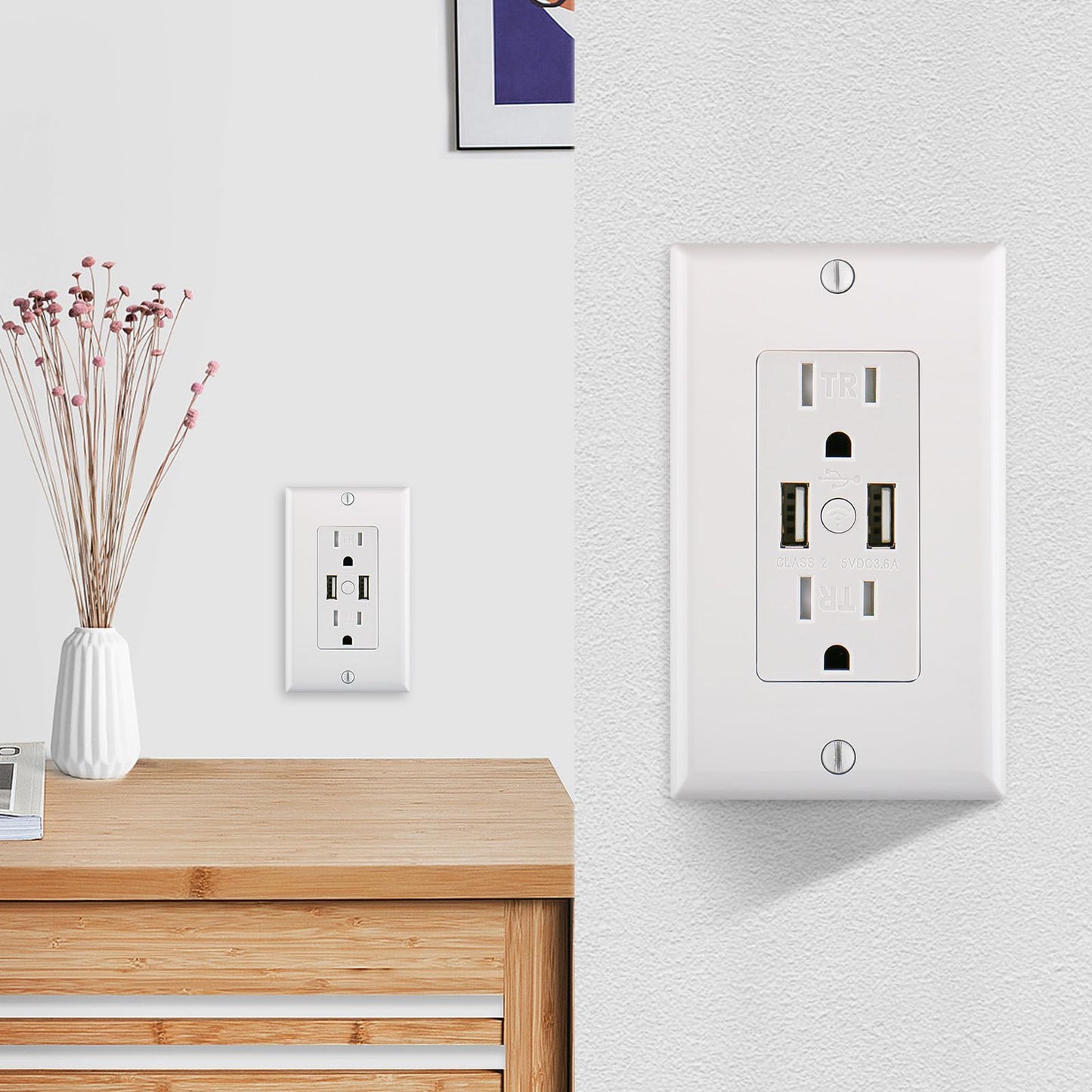 WiFi Smart USB Outlet 15TR receptacle,2.4GHz Only,Tuya APP,3.6Amp Charger Outlet with Dual USB Ports,Tamper Resistant,No Hub Required,ETL Certified,White