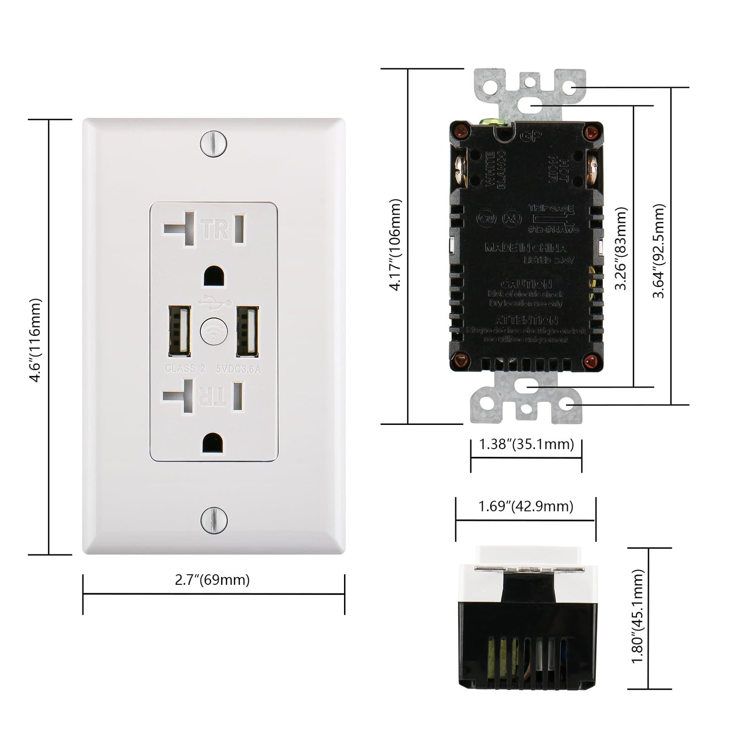 WiFi Smart USB Outlet 20TR receptacle,2.4GHz Only,Tuya APP,3.6Amp Charger Outlet with Dual USB Ports,Tamper Resistant,No Hub Required,ETL Certified,White