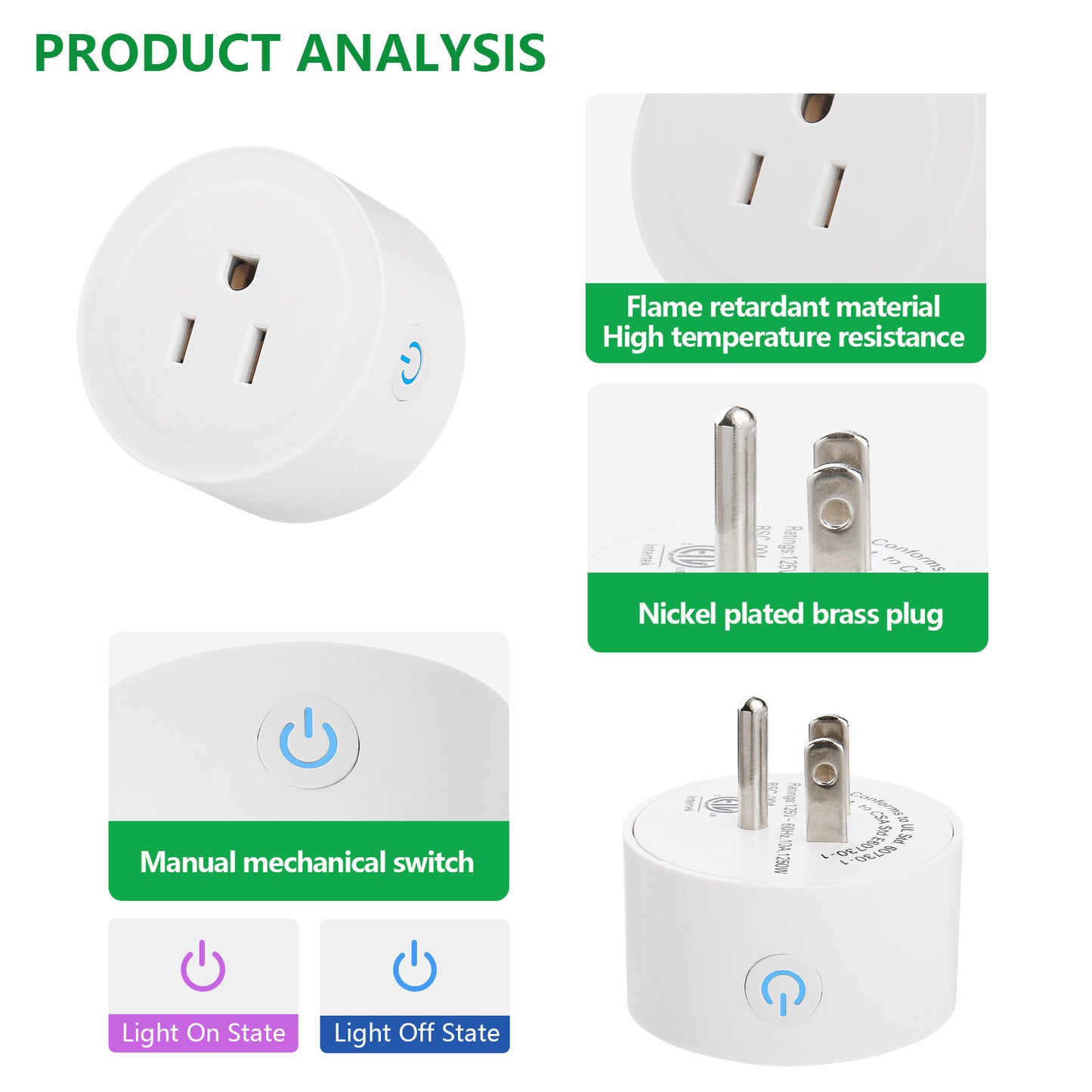 iGFCI Smart Plug Mini WiFi Outlet 125V 10A Compatible with Alexa&Google Home Remote Control with Timer Function Voice Control ETL FCC Listed 2.4G WiFi Only