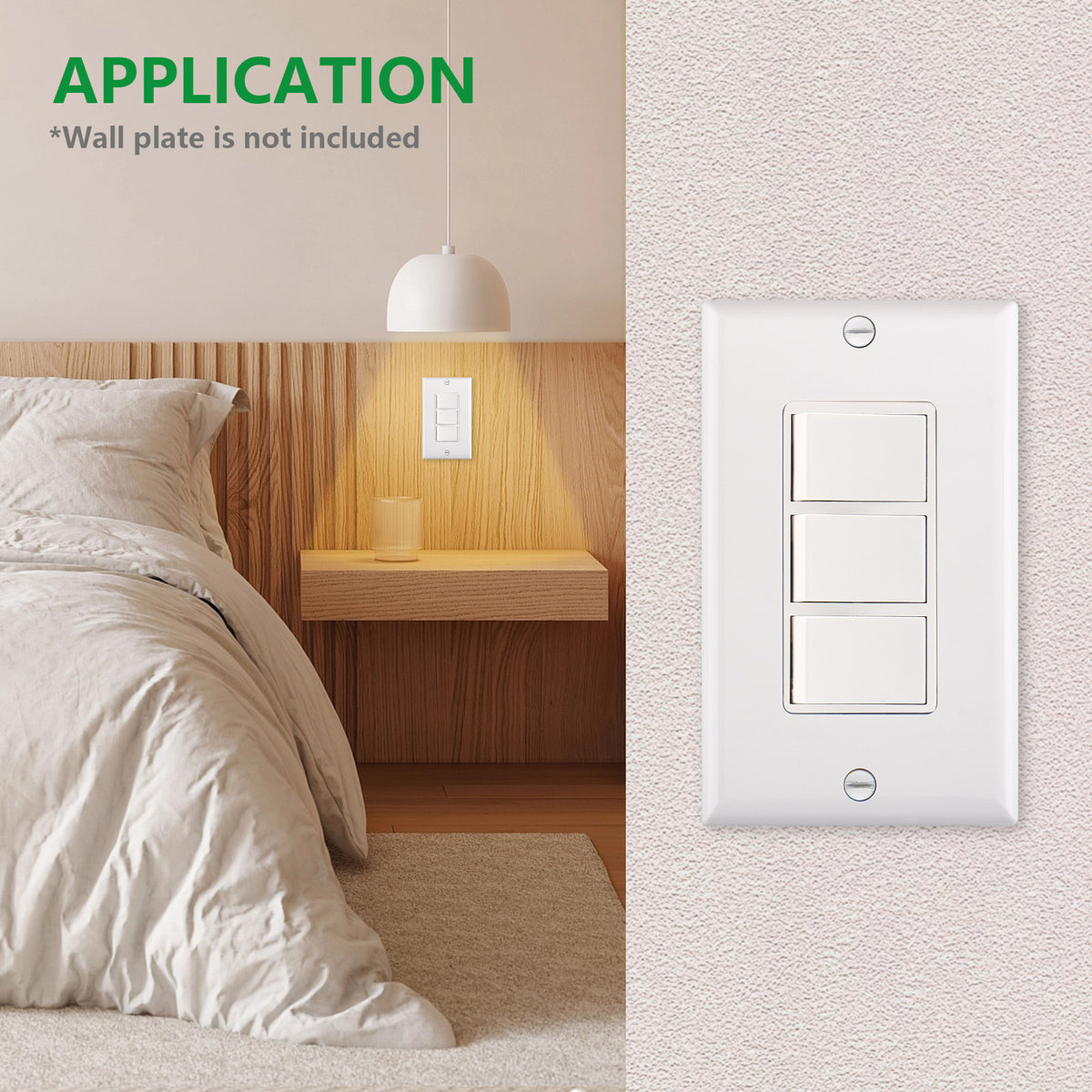 iGFCI Triple Rocker Combination Decorator Switch,15A 120-277VAC,Ground Terminal,Residential/Commercial Grade,3 Individual Switches,UL Listed,Wall Plate isIncluded