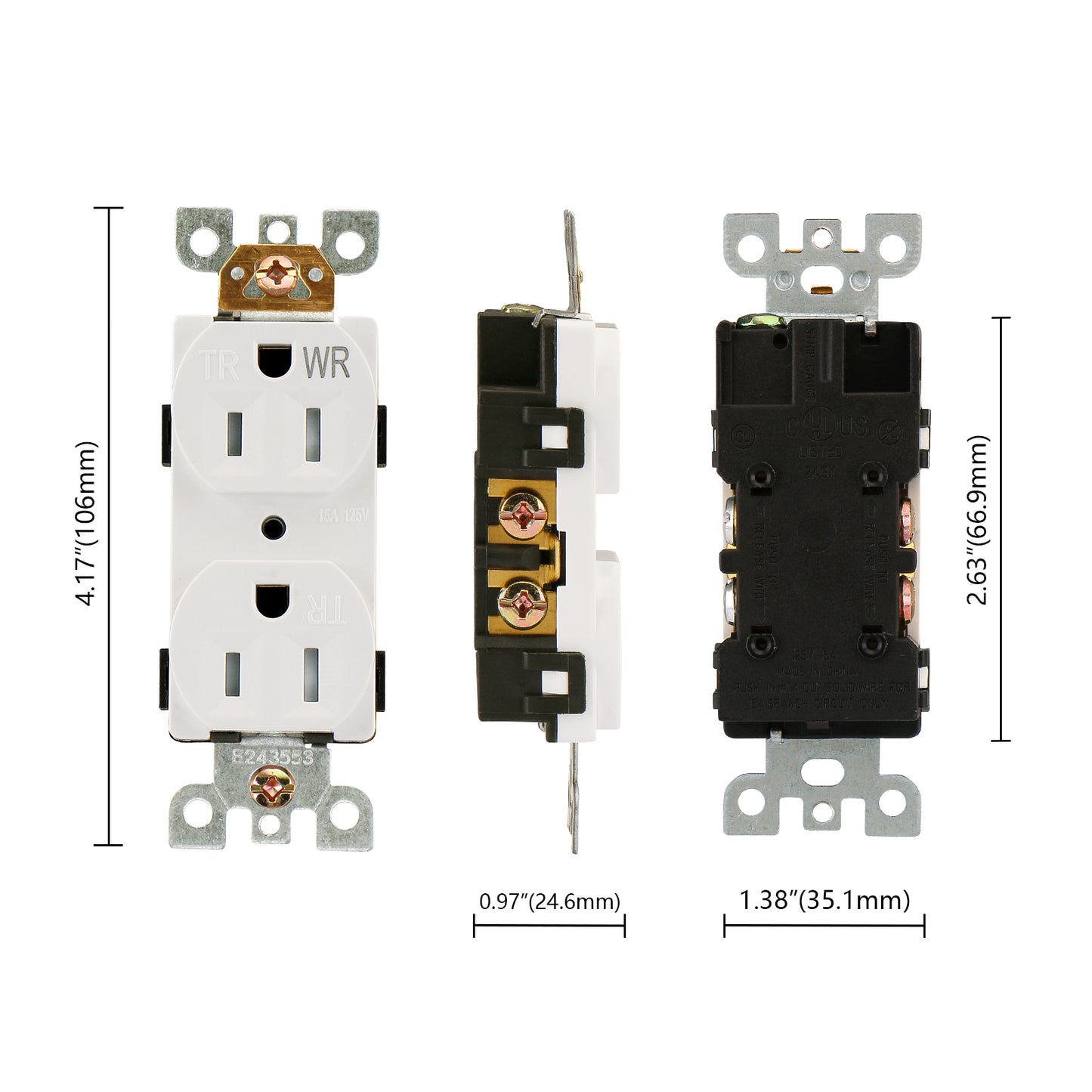 iGFCI Duplex Electrical Receptacle Outlets,Tamper Resistant Weather Resistant 15Amp Standard Electrical Wall Outlet,125V, 2 Pole 3 Wire,UL Listed