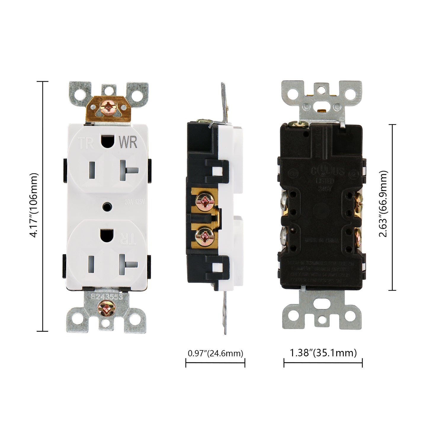 iGFCI Duplex Electrical Receptacle Outlets,Tamper Resistant Weather Resistant 20Amp Standard Electrical Wall Outlet,125V, 2 Pole 3 Wire,UL Listed