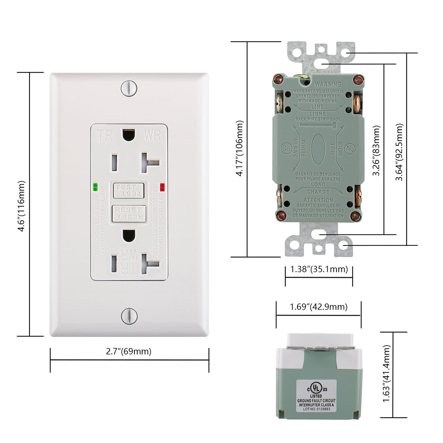 iGFCI Outlet Tamper Resistant,Weather Resistant,20Amp,1pack,Decorative Wallplate Included,Automatic Trip Protection,Indoor or Outdoor Use,GFI UL&CUL listed White